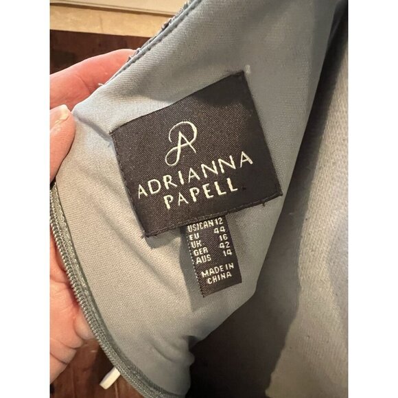 Adrianna Papell Dress Size 12 Grayish-Sage Green w/Gold Shimmer Lace Overlay - Picture 10 of 10